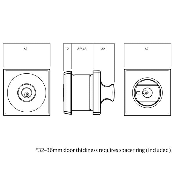 Lockwood 005 Double Cylinder Square Deadbolt Satin Chrome Pearl