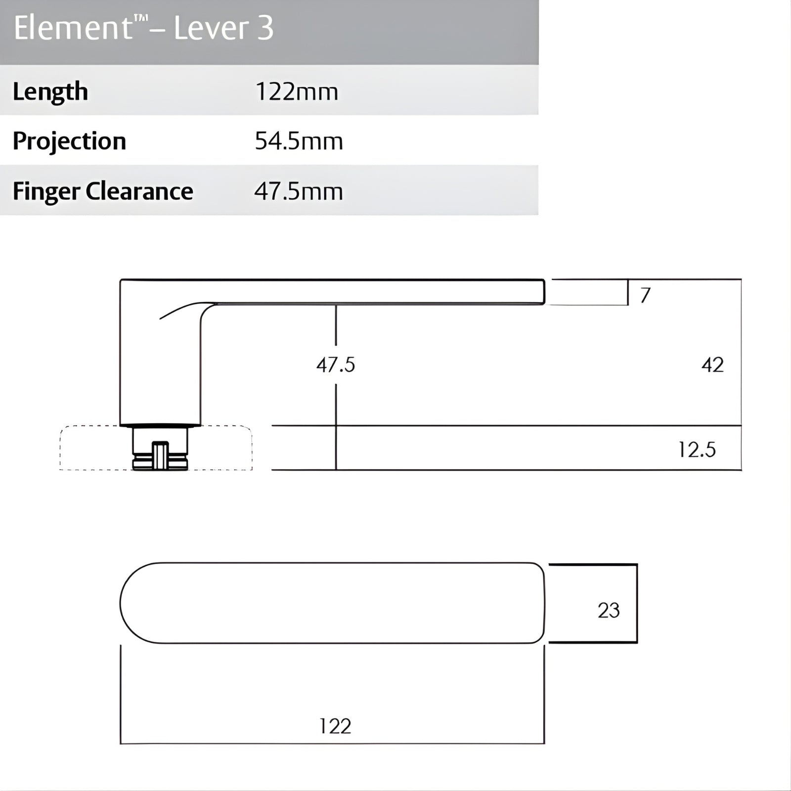 Technical Drawing - Lockwood Element L3 Velocity Dummy Lever Large Round Rose Brushed Satin Chrome