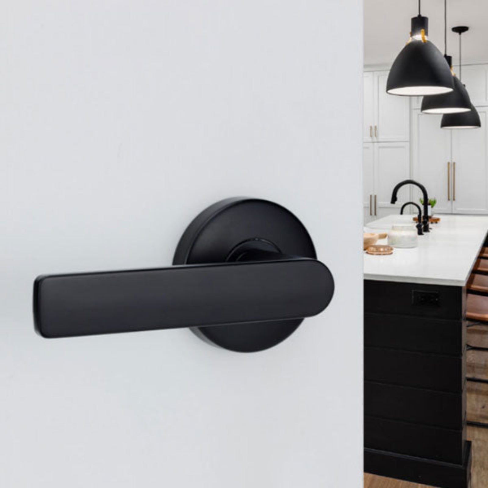 Lifestyle 1 Lockwood Element L3 Velocity Passage Lever Door Handle Set Large Round Rose Matte Black VEL1/L3MBK - The Blue Space