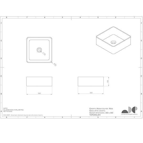 ADP Malo 365 x 365 Above Counter Basin White
