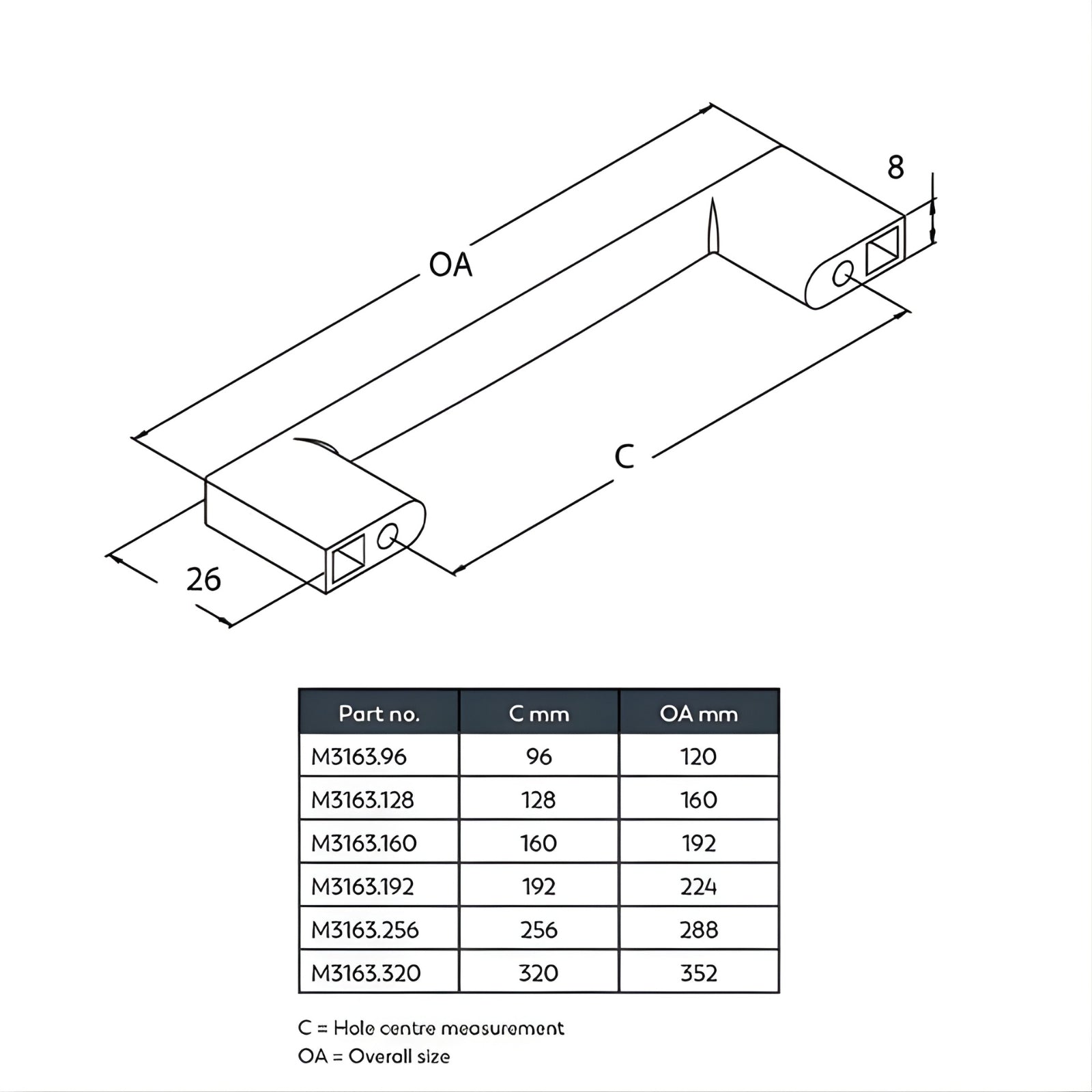Line Drawing Momo Handles Livorno D Handle Matt White M3163.320.MWH.FG - The Blue Space