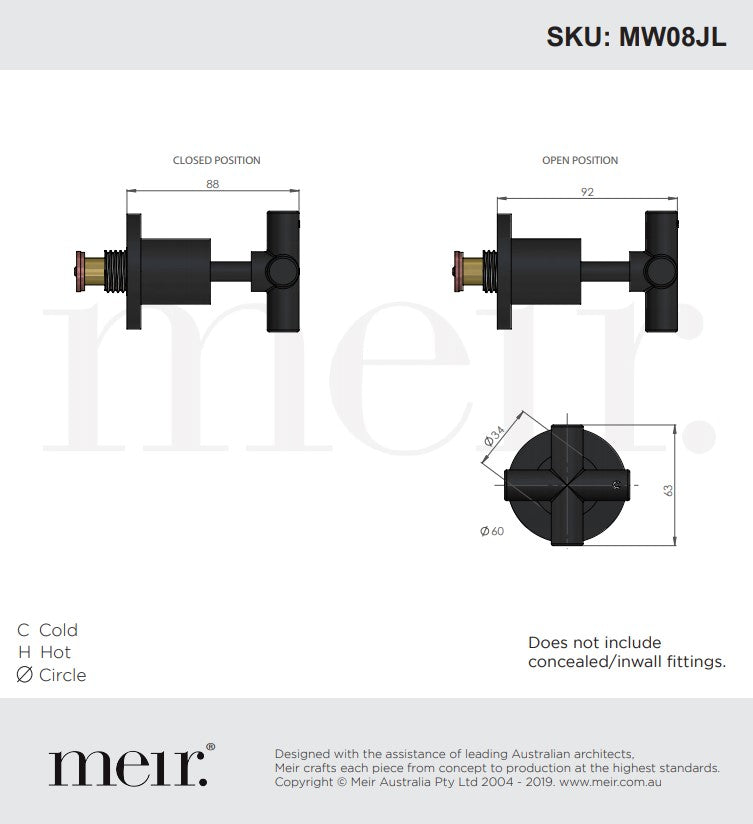 Meir Round Cross Jumper Valve Wall Top Assemblies Matte Black Long Spindles