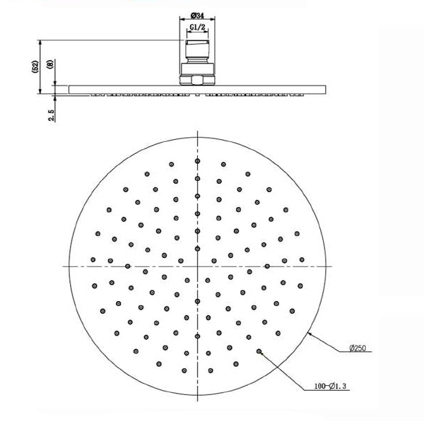 Nero 250mm Round Shower Head Gun Metal