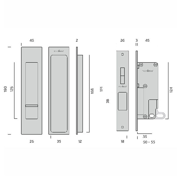 Nidus Mardeco Cavity Sliding Door Privacy Set Satin Brass
