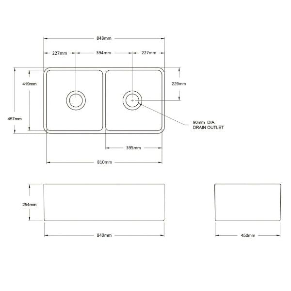 Turner Hastings Novi 85 x 46 Fine Fireclay Butler Sink Matte Black