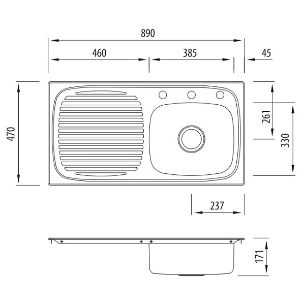 Oliveri Ultraform single bowl topmount sink L/H drainer