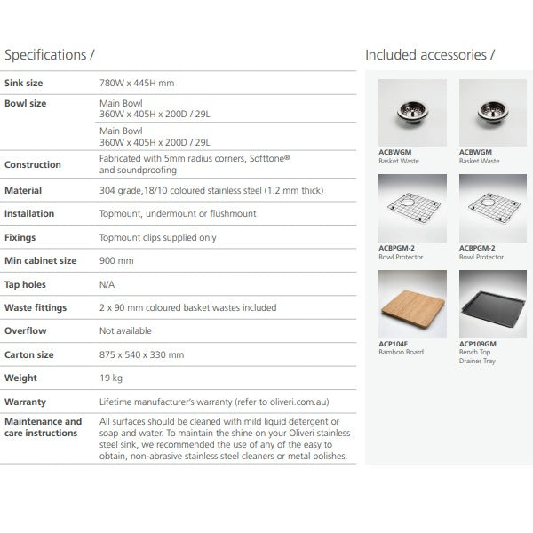 Oliveri Spectra double bowl gunmetal sink NTH