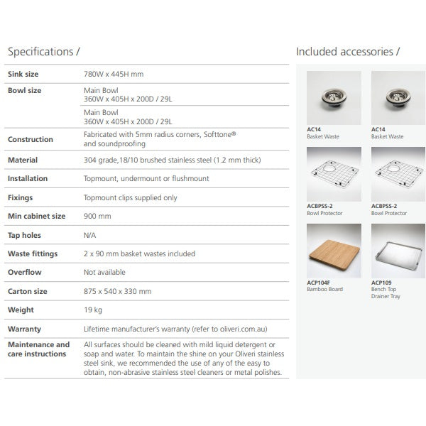 Oliveri Spectra double bowl stainless sink NTH
