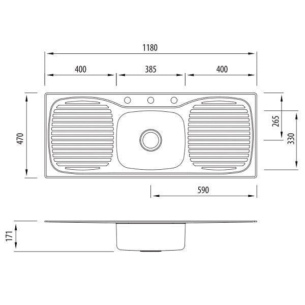 Oliveri Ultraform single bowl topmount sink dbl drainer