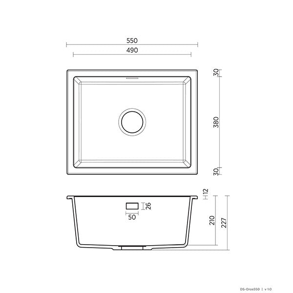 Technical Drawing - Seima Oros 550 Kitchen Sink