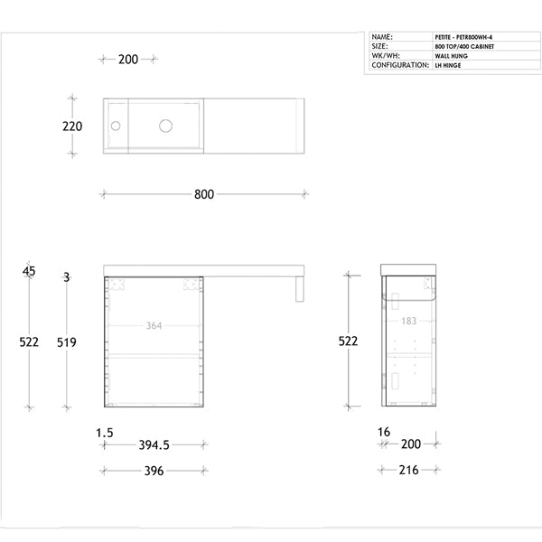 ADP Petite Rail Vanity 550mm - 800mm by ADP - The Blue Space