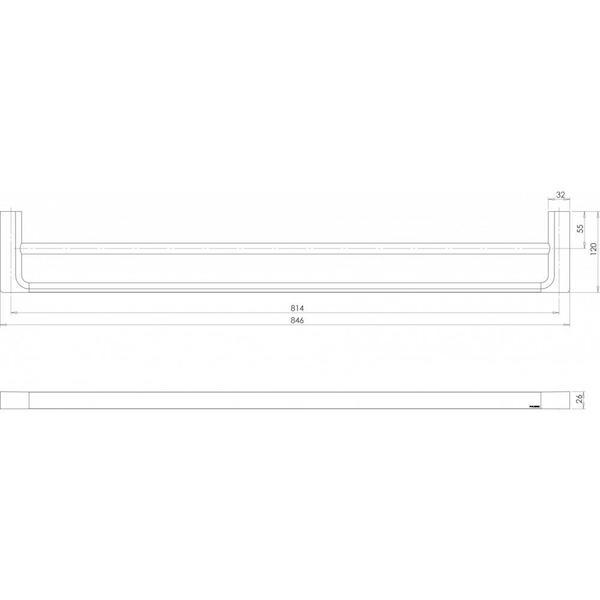 Phoenix Gloss Double Towel Rail 800mm Matte Black Technical Drawing - The Blue Space