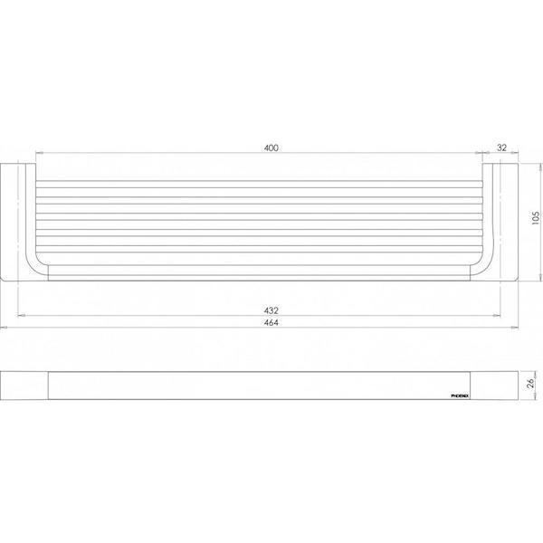 Phoenix Gloss Shower Shelf Brushed Nickel Technical Drawing - The Blue Space