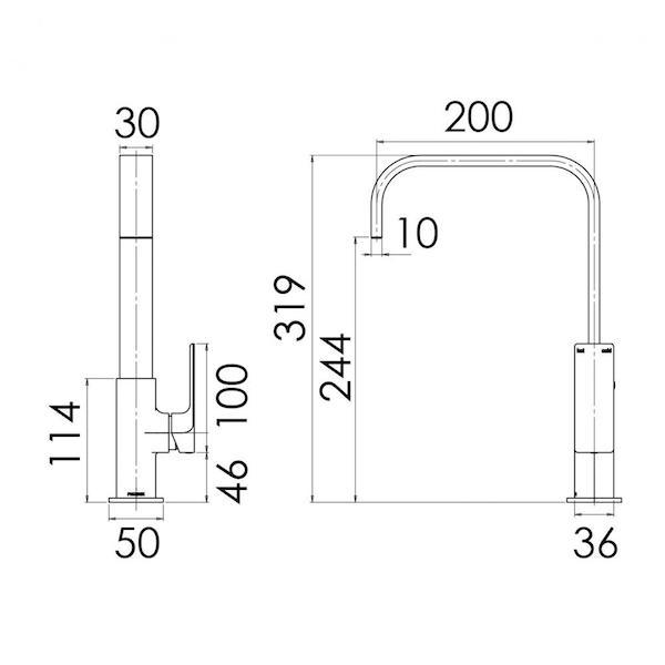 Phoenix Gloss Sink Mixer -  specs - line drawing and dimensions