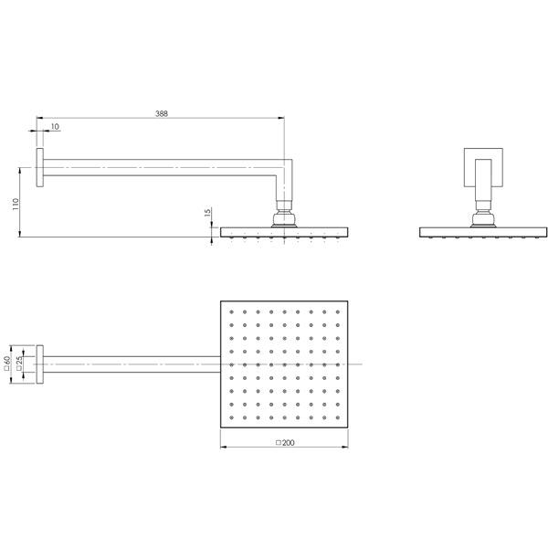 Phoenix Lexi Shower Arm 400mm & 200mm Square Rose