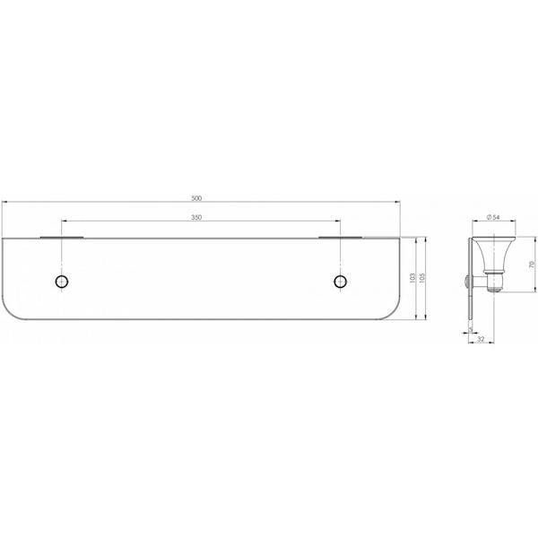 Phoenix Nostalgia Glass Shelf Technical Drawing - The Blue Space