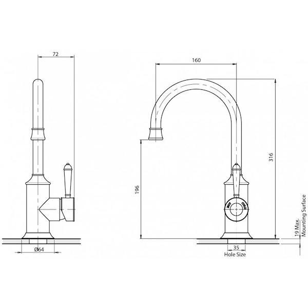 Phoenix Nostalgia Sink Mixer 160mm Gooseneck-Chrome