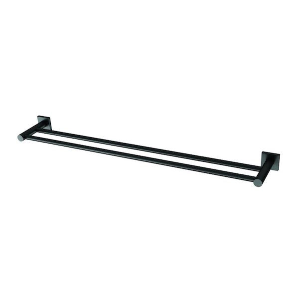 Phoenix Radii Double Towel Rail Square Plate - Matte Black - The Blue Space