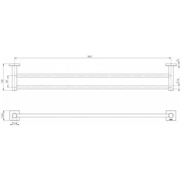 Phoenix Radii Double Towel Rail Square Plate-Chrome