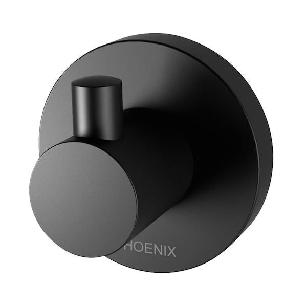 Phoenix Radii Robe Hook Round Plate - Matte Black - The Blue Space
