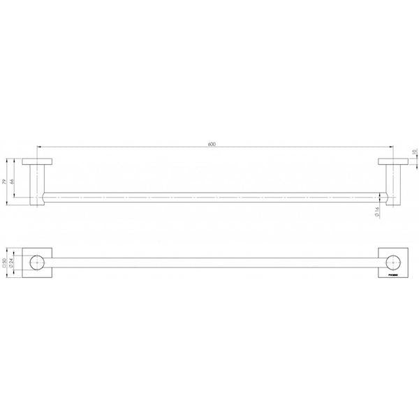 Phoenix Radii Single Towel Rail Square Plate-Gun Metal