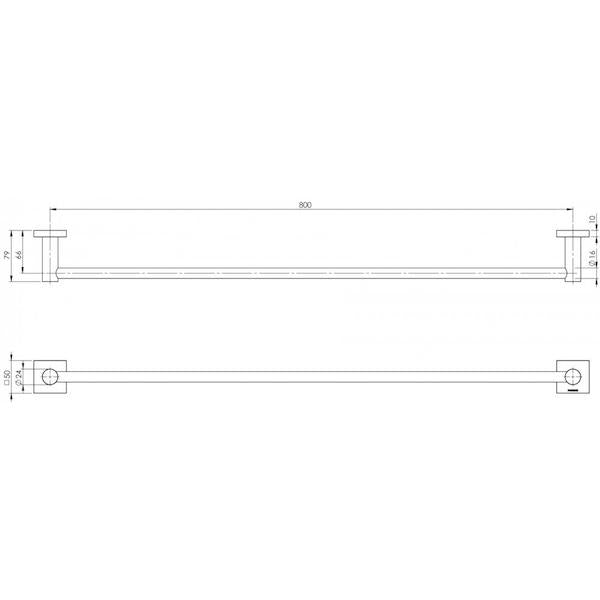 Phoenix Radii Single Towel Rail Square Plate 800mm Chrome Technical Drawing- The Blue Space