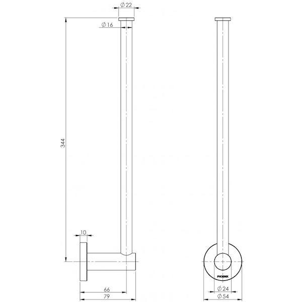 Phoenix Radii Spare Toilet Roll Holder Round Plate Chrome Technical Drawing - The Blue Space