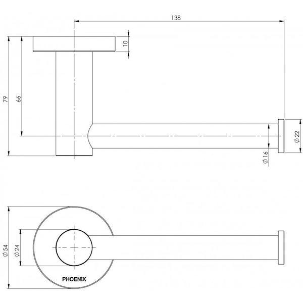 Phoenix Radii Toilet Roll Holder Round Plate Chrome Technical Drawing - The Blue Space