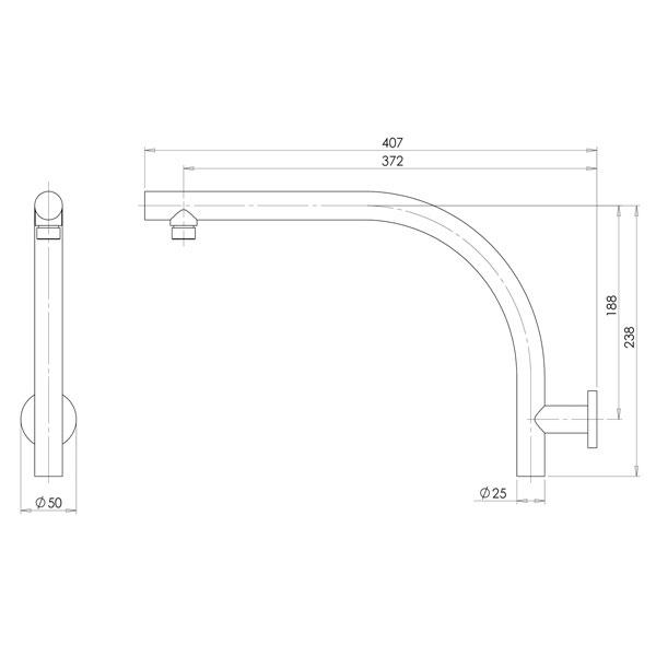 Phoenix Rush High-Rise Shower Arm Only - Brushed Gold
