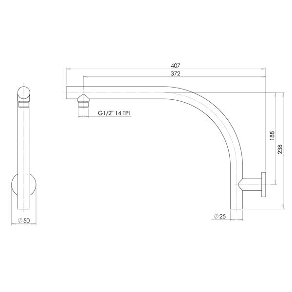 Phoenix Rush Shower Arm Only - Matte Black