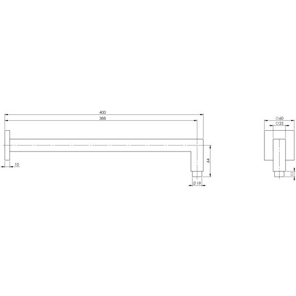 Phoenix Lexi Shower Arm Only 400mm Square - Chrome