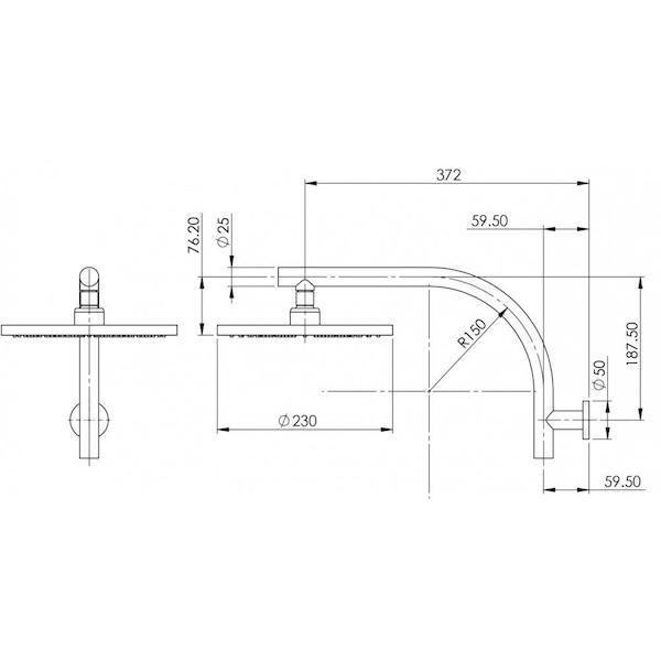 Phoenix Vivid Curved Shower Arm & 230mm Round Rose