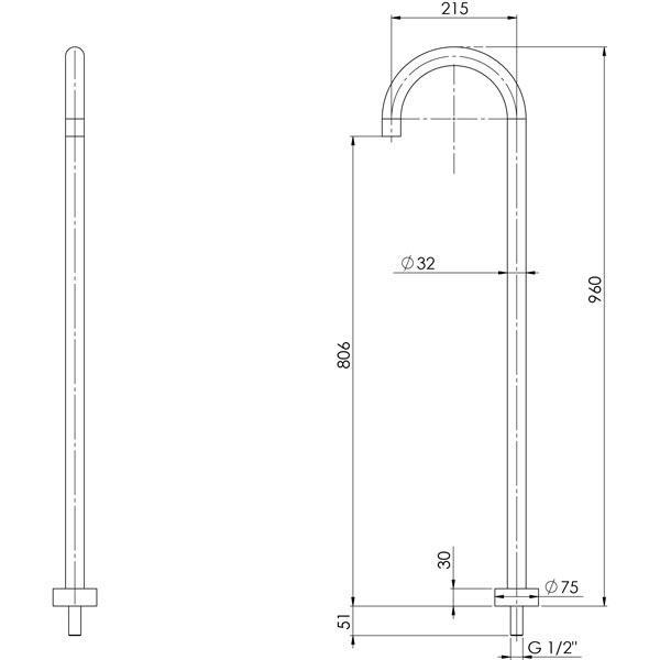 Phoenix Vivid Floor Mounted Bath Outlet 940mm - Brushed Nickel