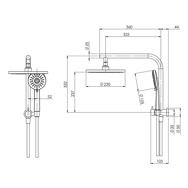 Phoenix Vivid Slimline Compact Twin Shower - Matte Black