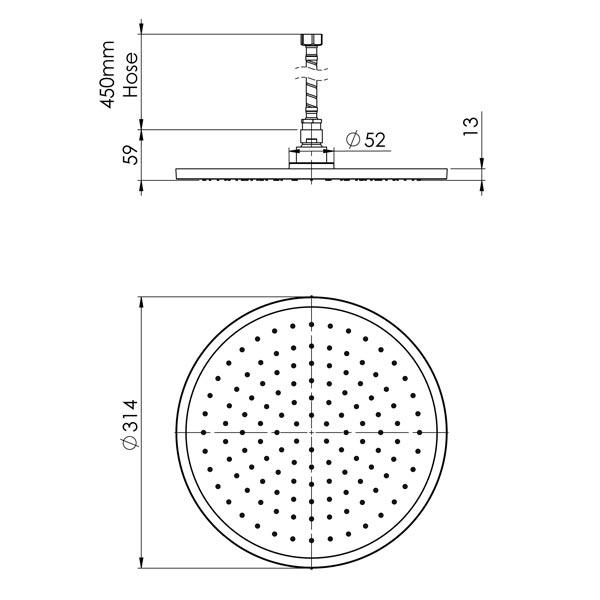 Phoenix Vivid Slimline Flush Mount Ceiling Shower 300mm Round