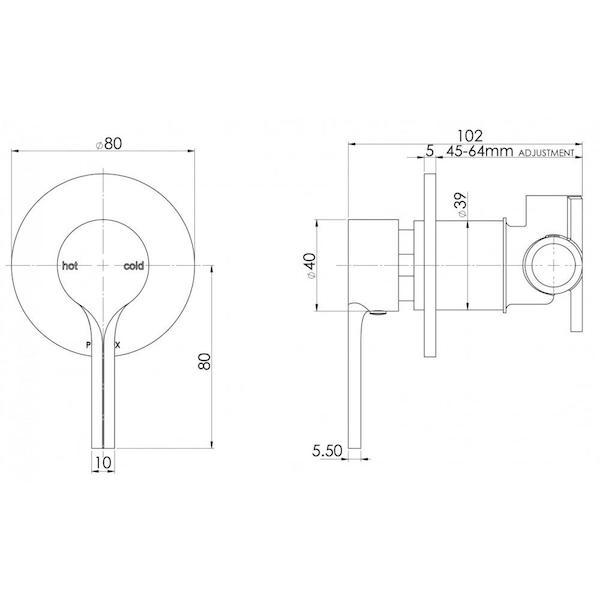 Phoenix Vivid Slimline Oval Shower/Wall Mixer-Chrome FULL KIT