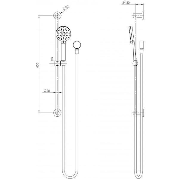 Phoenix Vivid Slimline Rail Shower  specs - line drawing and dimensions
