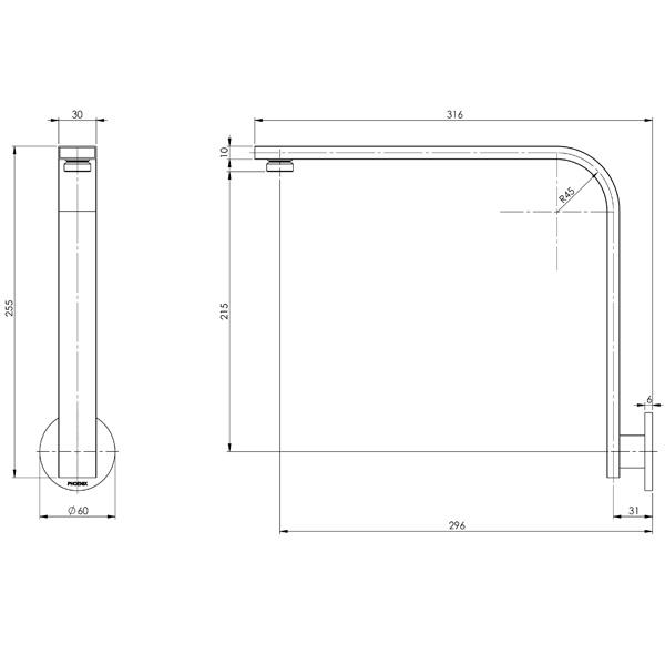 Phoenix Vivid Slimline Shower Arm 30 X 10 mm Round Plate