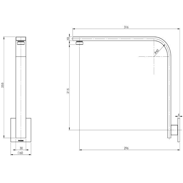 Phoenix Vivid Slimline Shower Arm 30 X 10 mm Square Plate