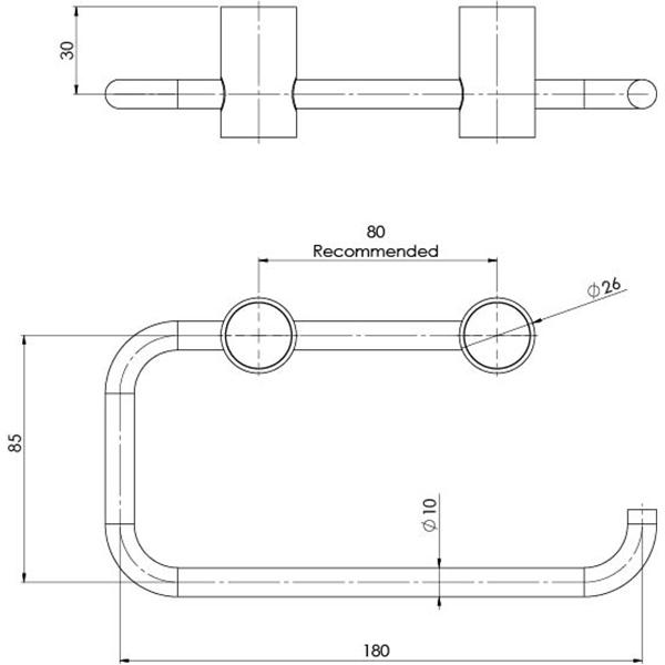 Phoenix Vivid Slimline Toilet Roll Holder Brushed Nickel Technical Drawing - The Blue Space
