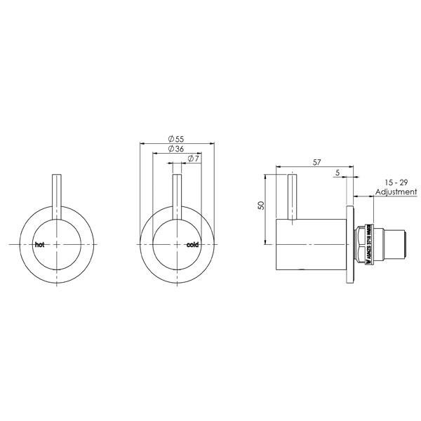 Phoenix Vivid Slimline Wall Top Assemblies Extended 15mm Spindles- Matte Black