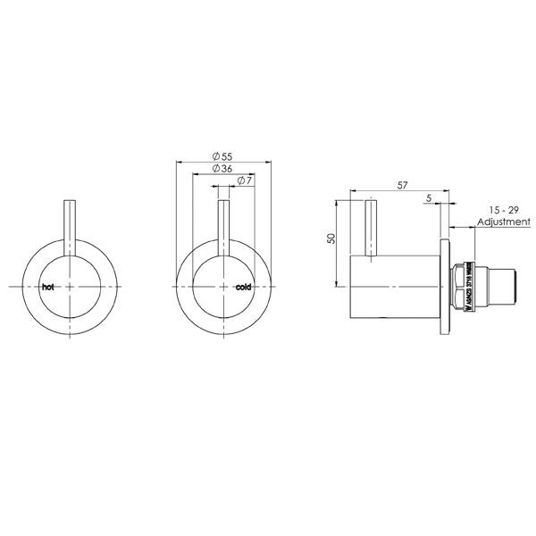 Phoenix Vivid Slimline Wall Top Assemblies Extended 15mm - Brushed Nickel