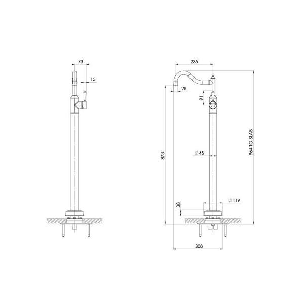 Phoenix Nostalgia Floor Mounted Bath Mixer - Chrome