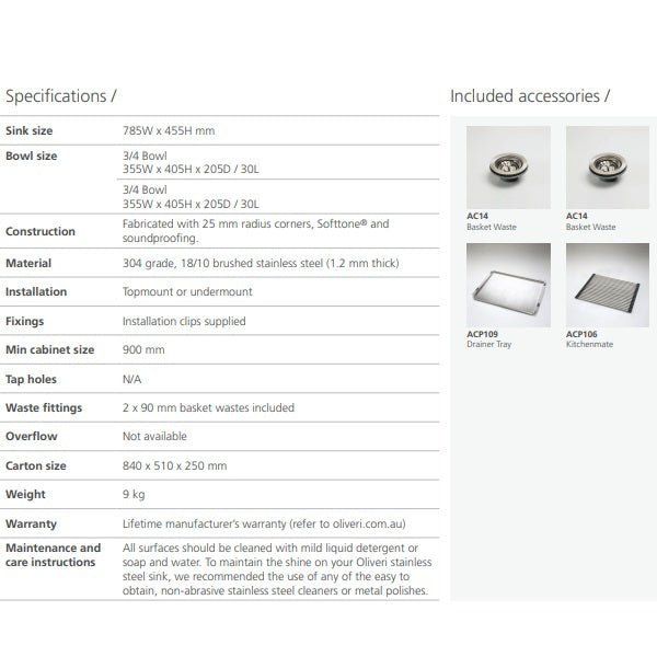 Oliveri Sonetto double bowl universal sink NTH