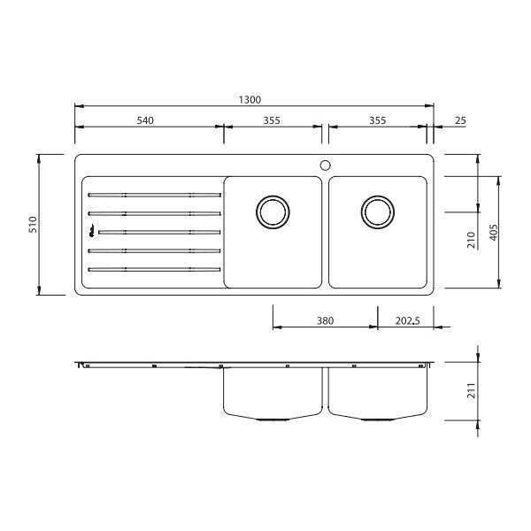 Oliveri Sonetto double bowl topmount sink drainer 1TH