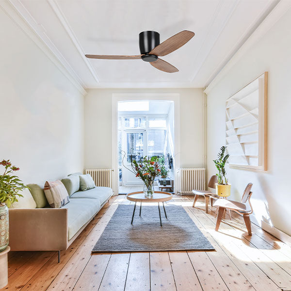 Eglo Seacliff 44" 112cm DC Ceiling Fan - Black with Light Walnut finish - The Blue Space
