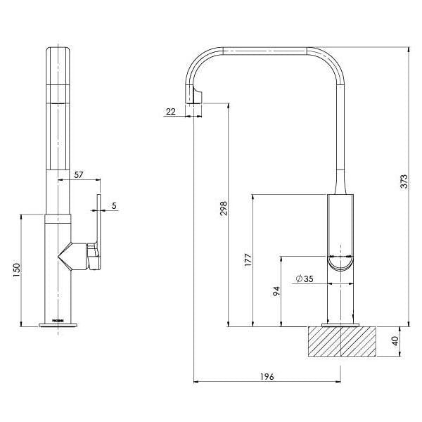 Phoenix Teel Sink Mixer 200mm Squareline - Chrome