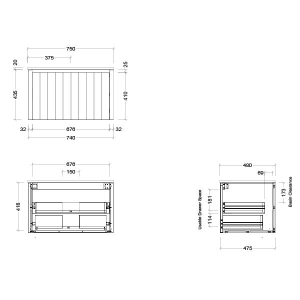 Timberline Saba Wall Hung Vanity With Under Counter Basin