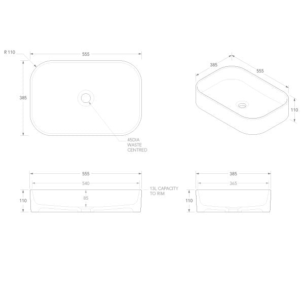 ADP Max 555 x 385 Above Counter Basin White