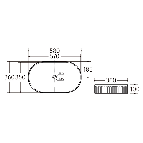ADP Pill Fluted 580 x 365 Above Counter Basin White